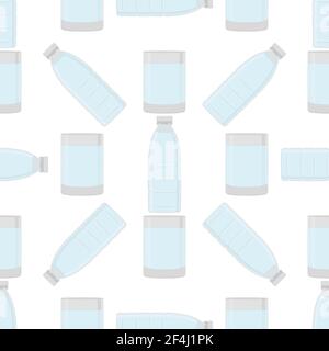 Illustration zum Thema Set identische Typen Plastikflaschen für Trinkwasser. Wassermuster bestehend aus Sammlung Küchenzubehör, Plastikflasche Stock Vektor