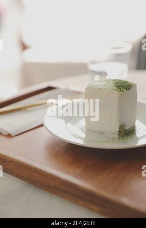 Grüner Tee Macha Kuchen japanischen Stil Dessert Stockfoto