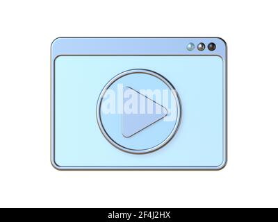 Symbol für Videoplayer-Fenster 3D Darstellung auf Weiß isoliert rendern Hintergrund Stockfoto