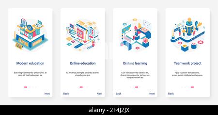 Moderne Online-Bildung, Fernunterricht Technologie UX, UI mobile App Seite Bildschirm gesetzt Stock Vektor