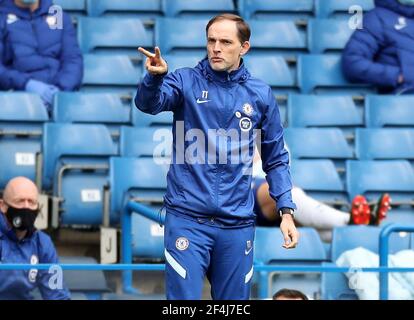 London, Großbritannien. März 2021, 21st. Chelsea-Cheftrainer Thomas Tuchel zeigt sich beim Viertelfinale des FA Cup zwischen Chelsea und Sheffield United am 21. März 2021 in der Stamford Bridge in London, Großbritannien. Quelle: Matthew Impey/Xinhua/Alamy Live News Stockfoto