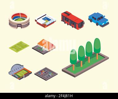 stadion Parkplatz Symbole Gruppe Stock Vektor