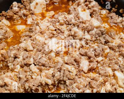 Nahaufnahme von Mapo Tofu in Las Vegas, Nevada Stockfoto