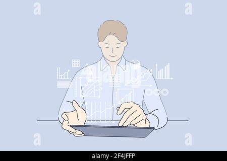 Entwicklungsstrategie, Arbeiten, Business-Analyse-Konzept Stock Vektor