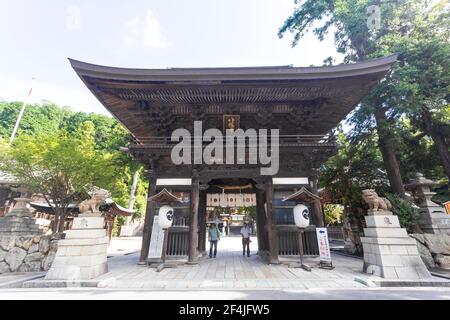 Himure Hachimangu ist der schintoistische Schrein in der Stadt Omihachiman in der Präfektur Shiga, Japan. Stockfoto