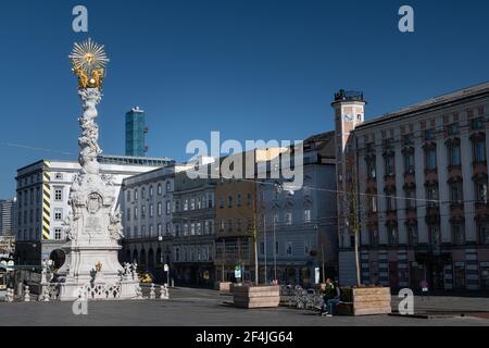 Blick auf den berühmten Hauptplatz in Linz, Österreich Stockfoto