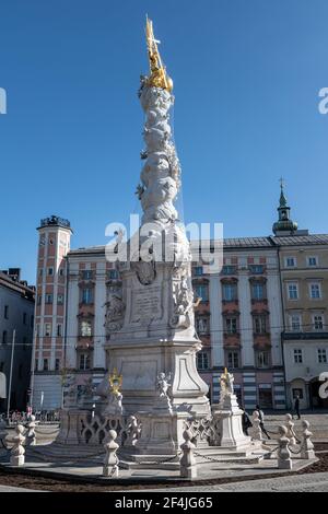 Blick auf den berühmten Hauptplatz in Linz, Österreich Stockfoto