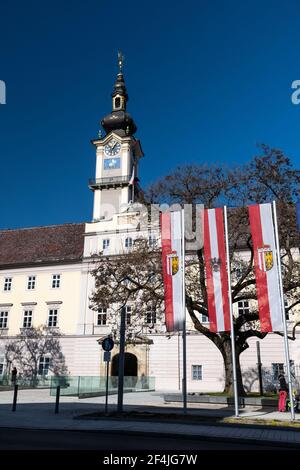 Linzer Landhaus ist ein Renaissance-Gebäude in Linz, Österreich 28.02.2021. Das Linz Landhaus ist Sitz der oberösterreichischen Landesregierung. Stockfoto