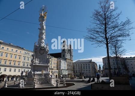 Blick auf den berühmten Hauptplatz in Linz, Österreich Stockfoto