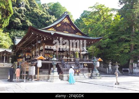 Himure Hachimangu ist der schintoistische Schrein in der Stadt Omihachiman in der Präfektur Shiga, Japan. Stockfoto