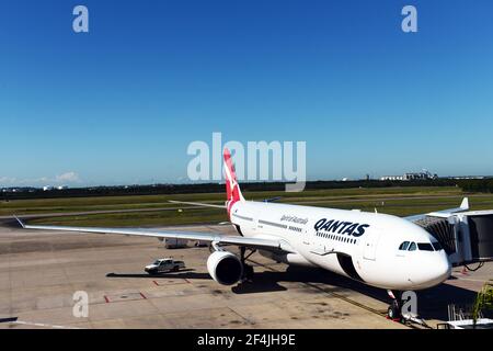 Qantas Airways in Brisbane International Airport, Australien. Stockfoto