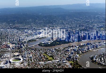 Luftaufnahme von Brisbanes Innenstadt. Stockfoto