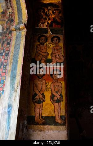 Die gut erhaltenen Wandmalereien der Abreiha und Atsbeha Kirche in der Region Tigray im Norden Äthiopiens. Stockfoto