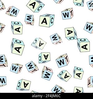 Würfel mit Buchstaben auf weißem Hintergrund. Für Stoff, Babykleidung, Hintergrund, Textil, Geschenkpapier und andere Dekoration. Vektor nahtloses Muster Stock Vektor