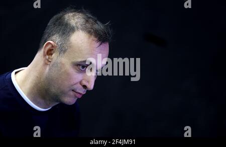 Magdeburg, Deutschland. März 2021, 21st. Handball, Bundesliga, SC Magdeburg - Füchse Berlin, Matchday 22: Berlin-Manager Bob Hanning. Quelle: Ronny Hartmann/dpa-Zentralbild/dpa/Alamy Live News Stockfoto