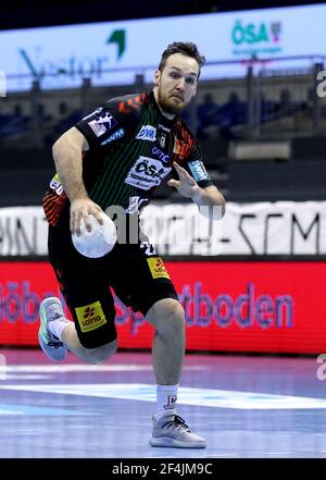 Magdeburg, Deutschland. März 2021, 21st. Handball, Bundesliga, SC Magdeburg - Füchse Berlin, Matchday 22: Magdeburgs Christian O'Sullivan läuft mit dem Ball. Quelle: Ronny Hartmann/dpa-Zentralbild/dpa/Alamy Live News Stockfoto