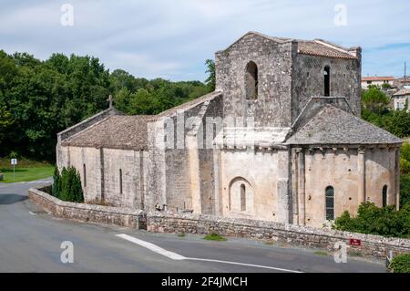 Römische Kirche, Saint-Romans-les-Melle, Deux-Sevres (79), Nouvelle-Aquitaine Region, Frankreich Stockfoto