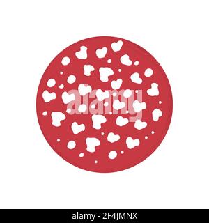 Handgezeichnete runde Scheibe Wurst Salami pepperoni Vektor flache Material Design. Rotes Fleischprodukt auf Weiß isoliert Stock Vektor