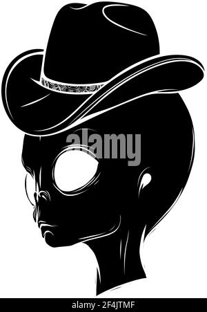 Schwarze Silhouette von Alien Kopf mit Hut Vektor Illustration Design Stock Vektor