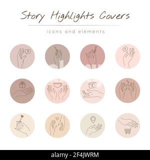 Social Media Highlight Cover Set. Storys-Hintergrundzeilensymbole Stock Vektor