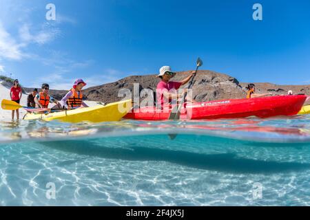 Kajakfahren in Balandra Bay, La Paz, Baja California Sur, Mexiko Stockfoto