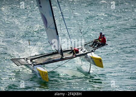 Big Boat Sailing Race M32 Katamaran Wettbewerb in Marstrand Schweden Stockfoto