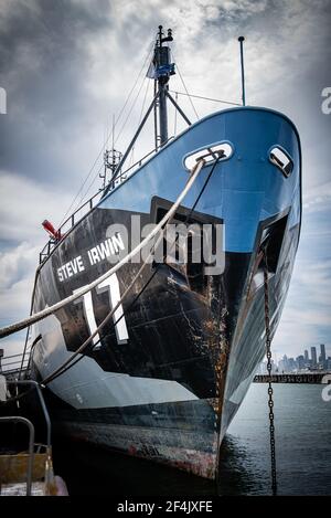 Das Flaggschiff von pensionierter Sea Shepherd, die M/Y Steve Irwin, dockte in Williamstown, Victoria, Australien an Stockfoto