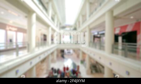 Abstrakte Unschärfe mit Bokeh und unscharf Einkaufszentrum oder Kaufhaus für Hintergrund. Stockfoto