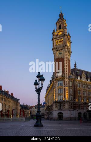 Lille, Sonnenaufgang über dem Glockenturm, Französisch-flandern Stockfoto