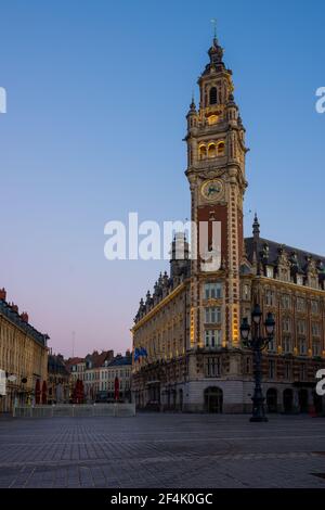 Lille, Sonnenaufgang über dem Glockenturm, Französisch-flandern Stockfoto