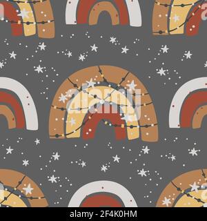 Kind Regenbogen Kind Boho Bohemian nahtlose Muster. Vektor Baby kindisch niedlichen Design. Hintergrund des Kindergartens. Modischer Textur-Cartoon-Druck. Stock Vektor