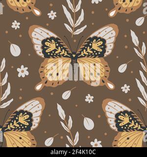 Schmetterling Boho Insekt nahtlose ethnische Muster. Dekorative Magie Mode Textil-Design. Strukturvektor. Stock Vektor