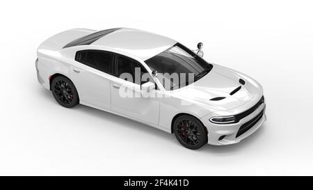 AUSTIN, VEREINIGTE STAATEN - Nov 03, 2020: Verschiedene Winkel eines weißen LKW Dodge Charger (Polizeiauto in den Vereinigten Staaten) schwere Renderings. Toll für Stockfoto