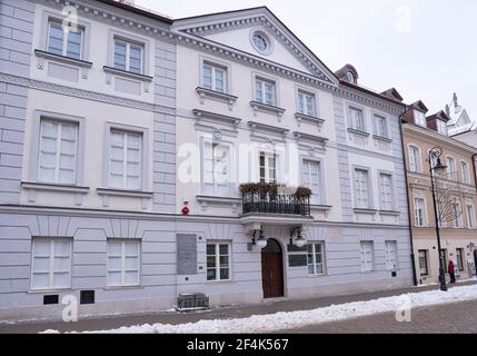 Polen, Warschau: Das ehemalige Familienhaus von Maria Skłodowska, besser bekannt unter ihrem französischen Namen Marie Curie. Stockfoto