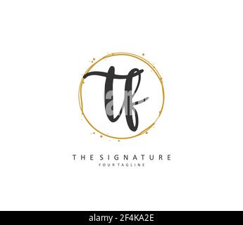TF Anfangsbuchstabenhandschrift und Signaturlogo. Ein Konzept handschriftlich Initiallogo mit Template-Element. Stock Vektor