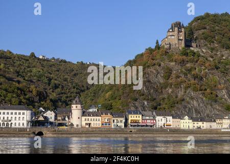 Geographie / Reisen, Deutschland, Rheinland-Pfalz, St. Goarshausen, Blick über den Rhein Richtung St., Additional-Rights-Clearance-Info-not-available Stockfoto