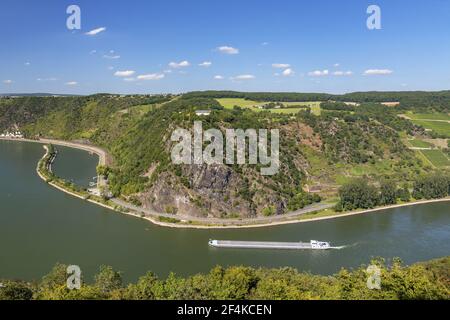 Geographie / Reisen, Deutschland, Rheinland-Pfalz, St. Goar, Binnenschiff auf dem Rhein in , Additional-Rights-Clearance-Info-not-available Stockfoto