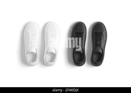 Blanke Sneakers aus schwarzem und weißem Leder mit Lace Mockup, isoliert Stockfoto