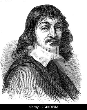 Rene Descartes, Renatus Cartesius, 31. März 1596 - 11. Februar 1650, war ein französischer Philosoph, Mathematiker und Naturwissenschaftler / Rene Descartes, Renatus Cartesius, 31. März 1596 - 11. Februar 1650, war ein französischer Philosoph, Mathematiker und Naturwissenschaftler, Historisch, historisch, digital verbesserte Reproduktion eines Originals aus dem 19th. Jahrhundert / digitale Reproduktion einer Originalvorlage aus dem 19. Jahrhundert Stockfoto