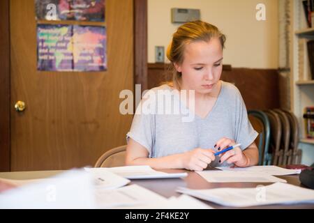 Harrison, New York, USA. Weibliche Grundschule Schüler ihren Unterricht an der Schule für die niederländische Sprache & Kultur besuchen. Stockfoto