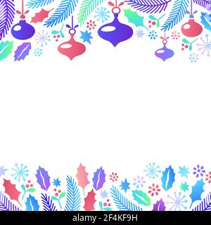 Weihnachtsrahmen. Flacher Stil Cartoon weihnachten Elemente auf weißem Hintergrund. Perfekt für Einladungen, Karten und Banner. Vektorgrafik. Stock Vektor