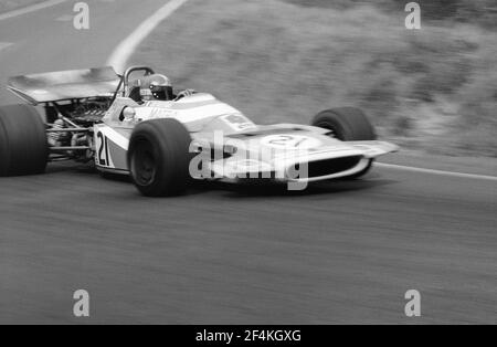 Jean-Pierre BELTOISE fährt MATRA F1 Auto in voller Geschwindigkeit während des Grand Prix de France 1970, in Charade Circuit in der Nähe von Clermont-Ferrand. Stockfoto