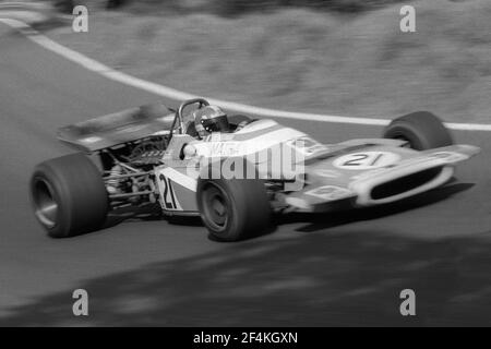 Jean-Pierre BELTOISE fährt MATRA F1 Auto in voller Geschwindigkeit während des Grand Prix de France 1970, in Charade Circuit in der Nähe von Clermont-Ferrand. Stockfoto