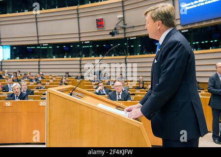 Brüssel, Belgien. Der niederländische König Willem-Alexander hält eine Rede vor dem Europäischen Parlament. Stockfoto