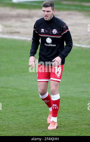 BARROW IN FURNESS, GROSSBRITANNIEN. MÄRZ 20th: Jordan Tunnicliffe of Crawley Town während des Sky Bet League 2-Spiels zwischen Barrow und Crawley Town in der Holker Street, Barrow-in-Furness am Samstag, 20th. März 2021. (Kredit: Mark Fletcher, Mi News) Kredit: MI Nachrichten & Sport /Alamy Live Nachrichten Stockfoto