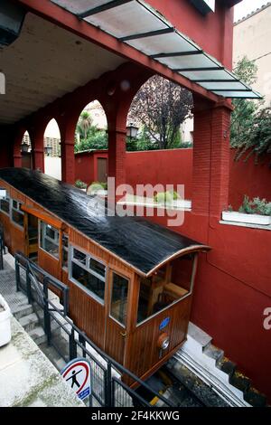 SPANIEN - Alt Penedés (Bezirk) - Katalonien - Barcelona. Gelida; Standseilbahn Stockfoto