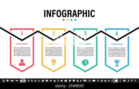 Infografik Design-Vorlage mit Business-Konzept Vektor-Illustration mit 4 Schritte oder Optionen oder Prozesse stellen einen Arbeitsfluss oder ein Diagramm dar Stock Vektor