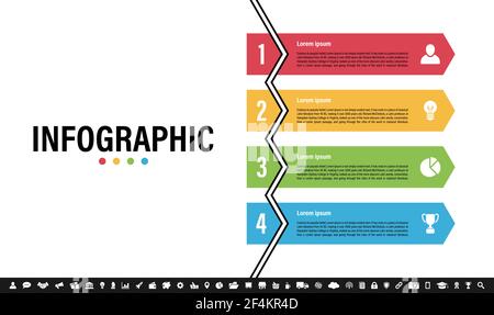 Infografik Design-Vorlage mit Business-Konzept Vektor-Illustration mit 4 Schritte oder Optionen oder Prozesse stellen einen Arbeitsfluss oder ein Diagramm dar Stock Vektor