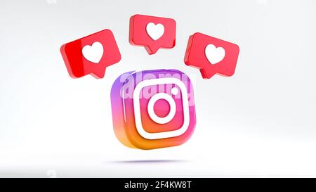 Valencia, Spanien - März, 2021: Isolierte Instagram-Logo Kamera-Symbol mit wie-Benachrichtigungen. Kostenlose Social-Media-App für mobile Geräte zum Teilen von Fotos Stockfoto