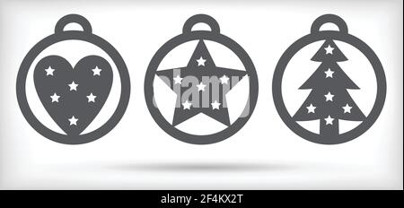 Set von isolierten weihnachtskugeln auf weißem Hintergrund. Weihnachtskugel Silhouette. Die verzierte ist auf der Weihnachtszeit basiert. Vektorgrafik. Stock Vektor